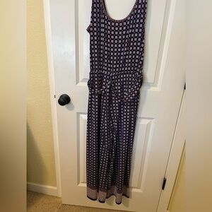 Max Studio palm print jumpsuit NWT size large blue white pink